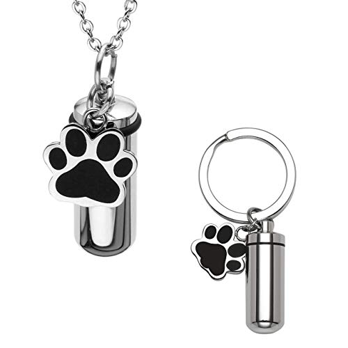 Jovivi Schmuck Edelstahl Asche Urne Flasche Hundekralle Anhänger Halskette mit 24" Kette + Memorial Flasche Schlüsselanhänger von Jovivi