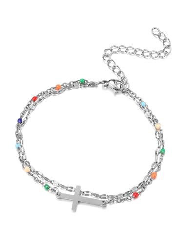 Jovivi Silber Kreuz Armband Damen Zierliche Glaube Armbänder Kristallen Armkette Verstellbar Armband Schmuck Muttertag Valentinstag Geburtstag Weihnachten (Kreuz) von Jovivi
