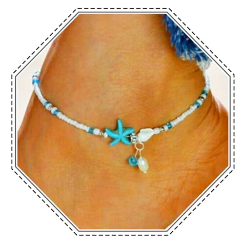 Jovono Boho Beach Sommer Fußkettchen mit Grüner Seestern Foot Jewelry für Frauen und Mädchen von Jovono