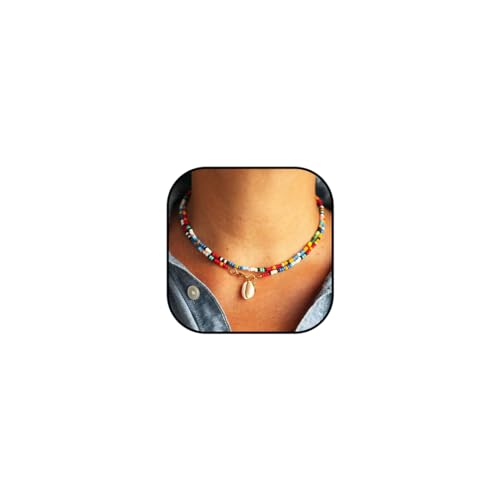 Jovono Bohemian Shell Anhänger Choker mit farbigen Perlen Halskette Kette für Frauen und Mädchen von Jovono