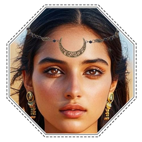 Jovono Boho Kopf Kette mit Kristall und ausgehöhlten dekorativen Muster Kopfschmuck Mode Haarschmuck für Frauen und Mädchen (Bronze + Schwarz) von Jovono
