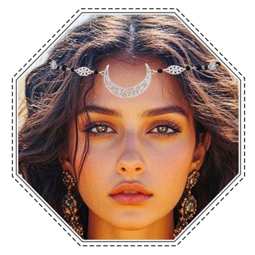 Jovono Boho Kopf Kette mit Kristall und ausgehöhlten dekorativen Muster Kopfschmuck Mode Haarschmuck für Frauen und Mädchen (Silber + Schwarz) von Jovono