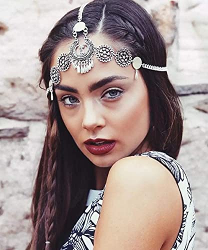 Jovono Boho Kopfkette Silber Quaste Haar Kette Bridal Kopfschmuck Festival Haar Zubehör Schmuck für Frauen und Mädchen von Jovono
