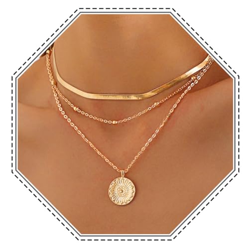 Jovono Boho Layered Halskette Ketten Gold Schlangenhalsketten Mehrschichtige Münzen Anhänger Halsketten für Frauen und Mädchen von Jovono