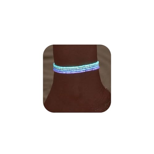 Jovono Boho-Perlen-Fußkettchen, geschichtet, fluoreszierend, Armband, Ketten, bunte Perlen, Fußketten, Strandfußschmuck, 4 Stück für Frauen und Mädchen von Jovono