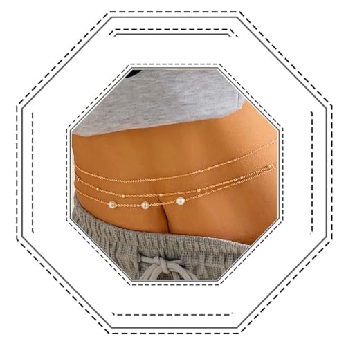Jovono Boho-Perlenketten, geschichtete Perlen, Goldperlen, Gürtelkette, Strand, sexy Bikiniketten, Party-Körperschmuck für Damen und Mädchen (3 Stück) von Jovono