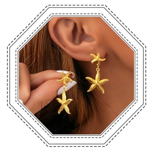 Jovono Boho Seestern Ohrringe Gold Seestern Baumeln Ohrring Sommer Strand Sterne Ohr Tropfen für Frauen, / von Jovono