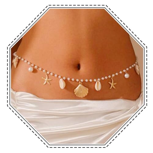 Jovono Boho Seestern Perle Taille Körperkette Gold Muschel Bauch Gürtel Ketten Muschel Strand Körperschmuck für Frauen von Jovono