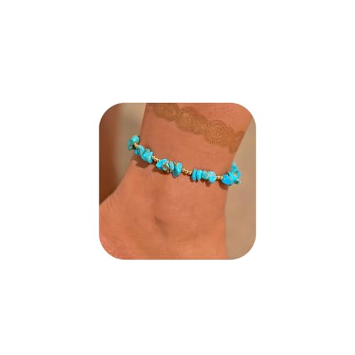 Jovono Boho Türkis Fußkettchen Gold Perlen Knöchel Armband Ketten Strand Blaue Perle Verstellbarer Fußschmuck für Frauen und Mädchen von Jovono