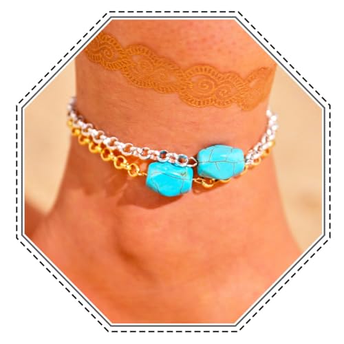 Jovono Boho-Türkis-Fußkettchen-Set, Strand-Knöchel, Armband-Ketten, verstellbarer Fußschmuck, 2 Stück für Frauen und Mädchen von Jovono