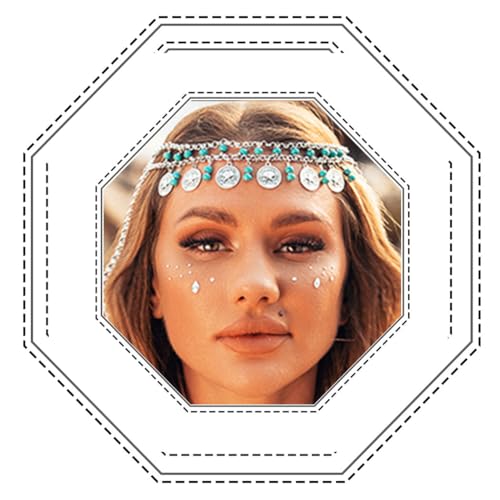 Jovono Boho Türkis Kopfkette Silber Braut Quaste Kopfschmuck Perlen Stirnbänder Festival Stern Anhänger Haarschmuck für Frauen und Mädchen von Jovono