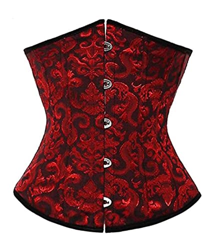 Jovono Damen Taille Korsett Schwarz Rot Gothic für Frauen Nachtclub Korsetts Satin Bustiers Geschnürt Sexy Unterbrust Taille Training Korsett Bodyshaper Top (L) von Jovono