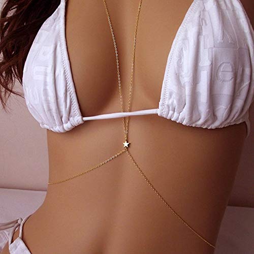 Jovono Star Body Chain Bikini Harness Körperschmuck Kette Taille Kette für Frauen und Mädchen (Gold) von Jovono