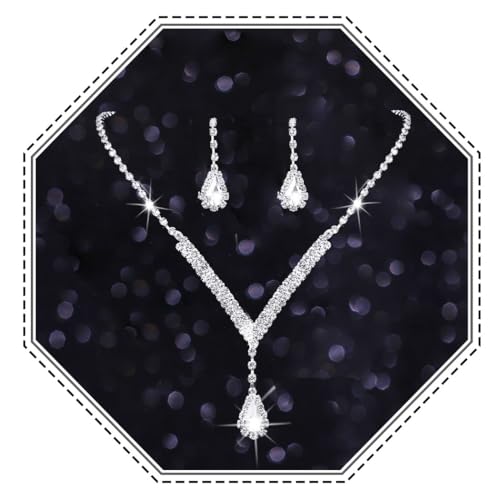 Jovono Strass Brautschmuck Sets Silber Halskette Set für Hochzeit Prom Schmuck Sets für Frauen von Jovono