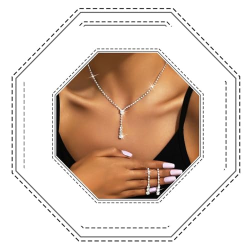 Jovono Strass Halskette Set für Bräute Silber Braut Halskette Set Hochzeitsschmuck für Frauen von Jovono