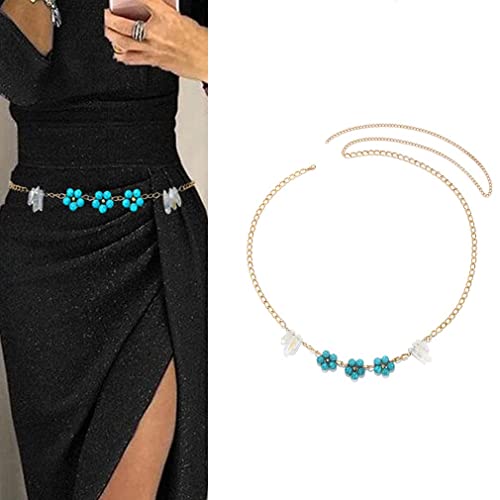 Jovono Kristall bauchketten Blume Taillenketten Perlen Gürtel Ketten Kleid Bauchkette Strand Party Schmuck für Frauen und Mädchen（Gold） von Jovono