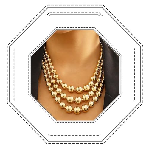 Jovono Übertriebene geometrische CCB Kugel Schlüsselbein Kette Hip Hop Mehrschichtige Halskette für Frauen und Mädchen, Kunststoff von Jovono