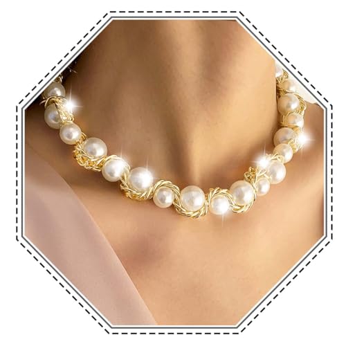 Jovono Vintage Barock Perle Choker Halskette Gold Große Perle Halskette Kette Einfache Perlen Halsketten für Frauen von Jovono