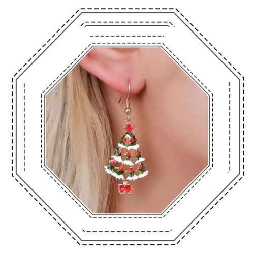 Jovono Weihnachtliche baumelnde Ohrringe, Weihnachtsmann-Baum-Ohrringe, Schneeflocken-Ohrreifen für Frauen, Kunststoff von Jovono