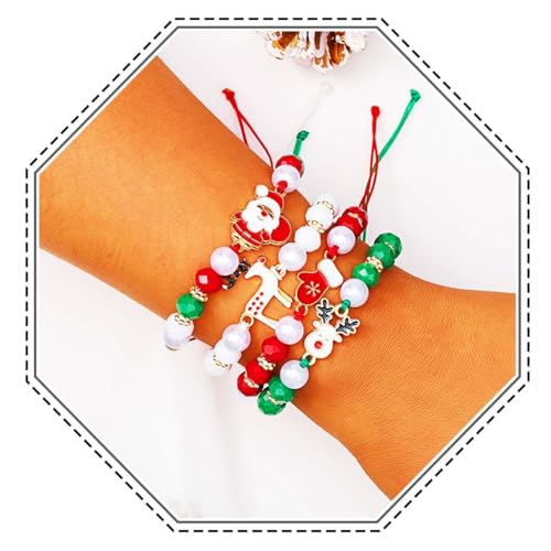 Jovono Weihnachtsarmband-Set Perlenarmbänder mit Weihnachtsmann und Rentier, bunte stapelbare Stern-Armschmuck-Sets für Damen (4PCS) von Jovono