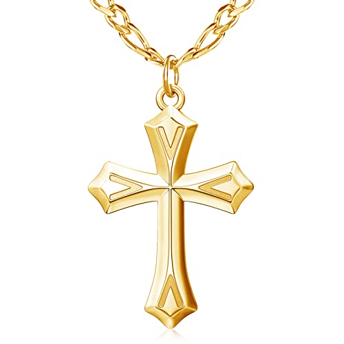 Jowaia 925 Sterling Silber Kreuz Halskette für Herren mit 2 Stück starken 61 cm Edelstahl Rolo | Figaro-Gliederkette hochglanzpoliert langlebig Herren Kruzifix Kreuz Anhänger Halskette Geschenke für von Jowaia