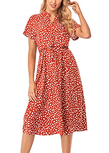 Damen Kleider Boho Kurzarm Freizeit Sommer Strandkleid Elegant Polka Dot Midikleid A-Linie Kleid Blumenkleid OR/M von Joweechy