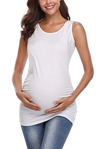 Damen ärmelloses Umstandstop Umstandsshirt Mutterschaft Seite Geraffte Umstands Tanktop Loungewear Mama Basic Pyjama Shirts Maternity Umstandsmode top Schwangerschaft Kleidung(S,W) von Joweechy