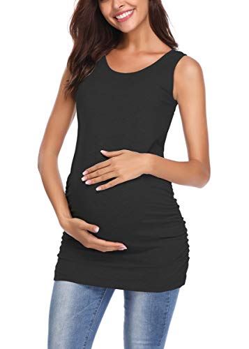 Damen ärmelloses Umstandstop Umstandsshirt Mutterschaft Seite Geraffte Umstands Tanktop Loungewear Mama Basic Pyjama Shirts Maternity Umstandsmode top Schwangerschaft Kleidung/S von Joweechy