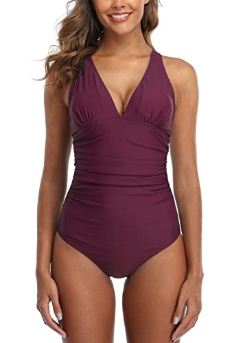 Joweechy Damen Einteiler Badeanzug Sexy V-Ausschnitt Schlankheits Badeanzug Figurformend Bauchweg Schlankheits Badeanzug Strandmode S/P3 von Joweechy