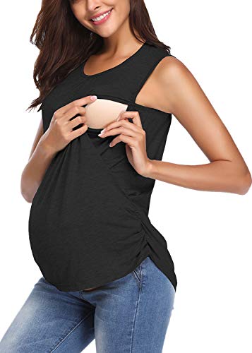Joweechy Damen Stillshirt Umstandstop Umstandsmode Schwangerschaft Unterhemd Mutterschafts Tank Tops für Schwanger B/XL von Joweechy