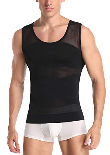 Joweechy Männer Tank Top Fitness Net Bauch-Körper-Former abnehmend Hemd Elastic Sculpting Weste-Träger Body Shaper, Schwarz, L (TaillenumfJahrg 30-32 / Gewicht 130-160 lb) von Joweechy