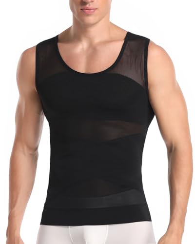 Joweechy Männer Tank Top Fitness Net Bauch-Körper-Former abnehmend Hemd Elastic Sculpting Weste-Träger Body Shaper, Schwarz, XL (TaillenumfJahrg 32-35 / Gewicht 160-190 lb) von Joweechy