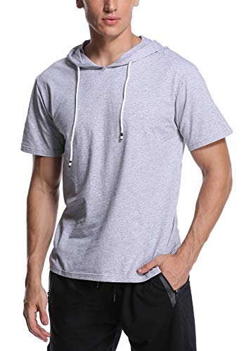 Joweechy T-Shirt Herren Kurzarm/Langarm Hoodie Sports Shirts Kurzärmeliger Mode Kapuzen Pullover Einfarbig-L,G von Joweechy