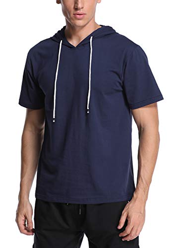 T-Shirt Herren Kurzarm/Langarm Hoodie Sports Shirts Kurzärmeliger Mode Kapuzen Pullover Einfarbig-L,N von Joweechy