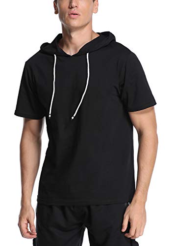 Joweechy T-Shirt Herren Kurzarm/Langarm Hoodie Sports Shirts Kurzärmeliger Mode Kapuzen Pullover Einfarbig-M,B von Joweechy