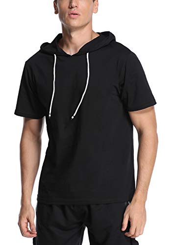 T-Shirt Herren Kurzarm/Langarm Hoodie Sports Shirts Kurzärmeliger Mode Kapuzen Pullover Einfarbig-XL,B von Joweechy