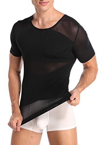 Unterhemd Herren Shapewear Gynäkomastie Kompression T-Shirt Sport Kurzarm Oberteil mit Enger Passform Sportunterhemden Funktionsunterwäsche Business Unterhemd-B1 von Joweechy