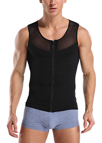 Unterhemd Herren Shapewear Gynäkomastie Kompression Tops Ärmelloses Kurzarm Oberteil T-Shirt mit Enger Passform Sportunterhemden Funktionsunterwäsche Tank Top-B2 von Joweechy