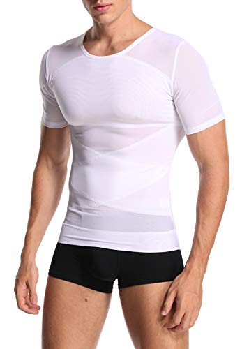 Unterhemd Herren Shapewear Gynäkomastie Kompression T-Shirt Sport Kurzarm Oberteil mit Enger Passform Sportunterhemden Funktionsunterwäsche Business Unterhemd-W1 von Joweechy