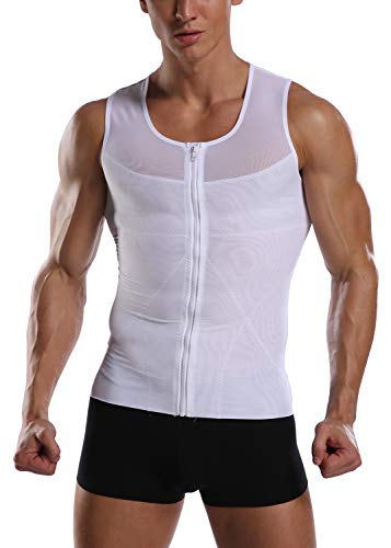 Unterhemd Herren Shapewear Gynäkomastie Kompression Tops Ärmelloses Kurzarm Oberteil T-Shirt mit Enger Passform Sportunterhemden Funktionsunterwäsche Tank Top-W2 von Joweechy