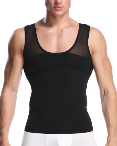 Unterhemd Herren Shapewear Gynäkomastie Kompression Tops Ärmelloses Kurzarm Oberteil T-Shirt mit Enger Passform Sportunterhemden Funktionsunterwäsche Tank Top XXL,B von Joweechy