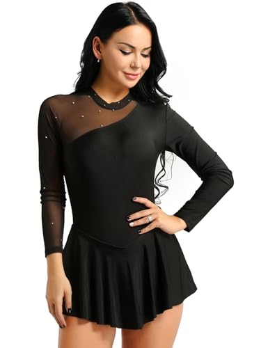 Jowowha Damen Ballettkleid Ballettanzug Eiskunstlauf Kleid Ballett Trikot Latein Tanzkleid mit Asymmetrisch Rock Gymnastik Turnanzug Bc Schwarz S von Jowowha