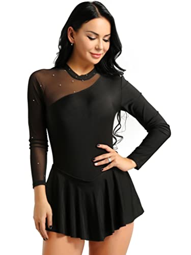 Jowowha Damen Ballettkleid Ballettanzug Eiskunstlauf Kleid Ballett Trikot Latein Tanzkleid mit Asymmetrisch Rock Gymnastik Turnanzug Bc Schwarz XL von Jowowha