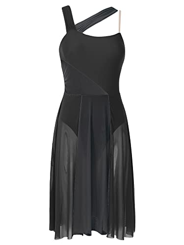 Jowowha Damen Ballettkleid Neckholder Eiskunstlauf Kleid Ballettanzug mit Asymmetrisch Rock Ballett Trikot Tanzbody Modern Lyrisch Tanzkleid C Schwarz M von Jowowha