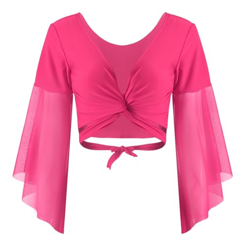 Jowowha Damen Bolero Jäckchen Bauchtanz Kostüm Schulterjacke Langarm Shrug Cardigan Tops Latein Tanz Ballettjacke Kurz Oberteile Aa Dunkel Rosa Einheitsgröße von Jowowha