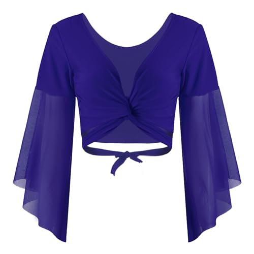 Jowowha Damen Bolero Jäckchen Bauchtanz Kostüm Schulterjacke Langarm Shrug Cardigan Tops Latein Tanz Ballettjacke Kurz Oberteile Aa Royal Blau Einheitsgröße von Jowowha