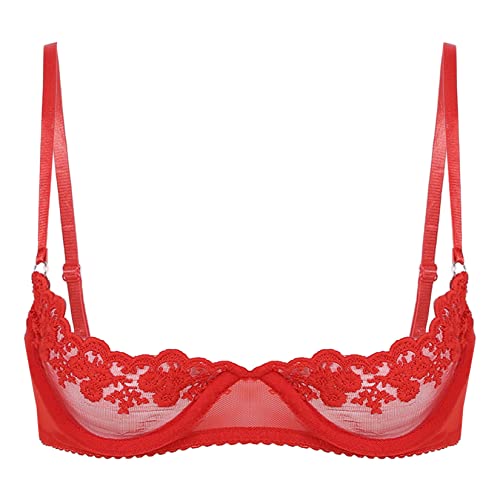 Jowowha Damen Hebe BH Push Up Spitze Bra Bustier mit Bügel Träger Tops Büstenhebe Oberteile Dessous Unterwäsche S-5XL Aa Rot M von Jowowha