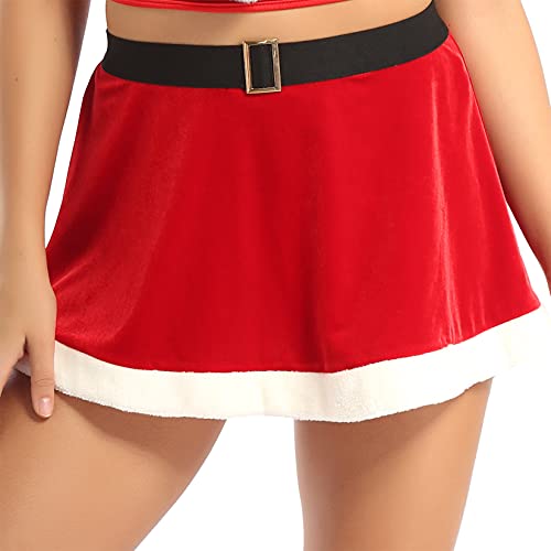 Jowowha Damen Weihnachten Kostüm Miss Santa Claus Rock A-Linie Minirock Faltenrock Weihnachtsfrau Kostüm Kurz Rock Tanz Party Clubwear A Rot S von Jowowha