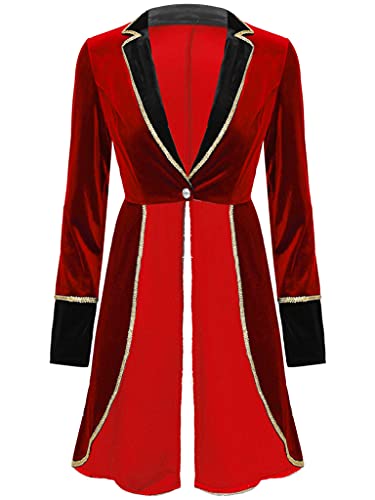 Jowowha Damen Zirkus Kostüm Ringmaster Uniform Gothic Frack Jacke Mantel Blazer Halloween Kostüm Weihnachten Karneval Party Outfits A Rot L von Jowowha