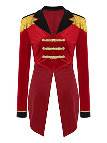 Jowowha Damen Zirkus Kostüm Ringmaster Uniform Gothic Frack Jacke Mantel Blazer Halloween Kostüm Weihnachten Karneval Party Outfits C Rot A L von Jowowha